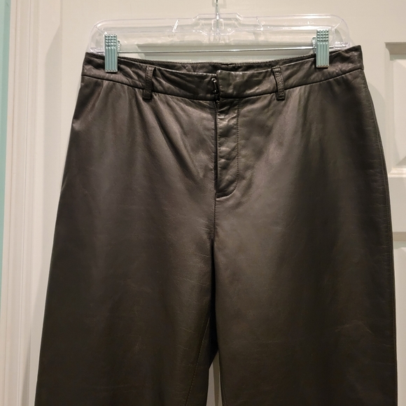 VINTAGE NINE WEST LOW RISE BROWN LEATHER STRAIGHT LEG PANTS - Picture 4 of 7